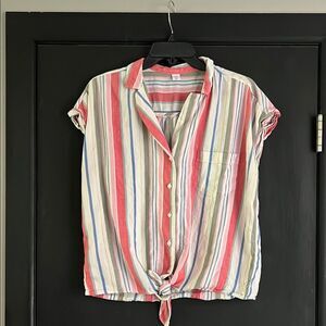 Old Navy Pink and Blue Notched Collar Tie Front Shirt